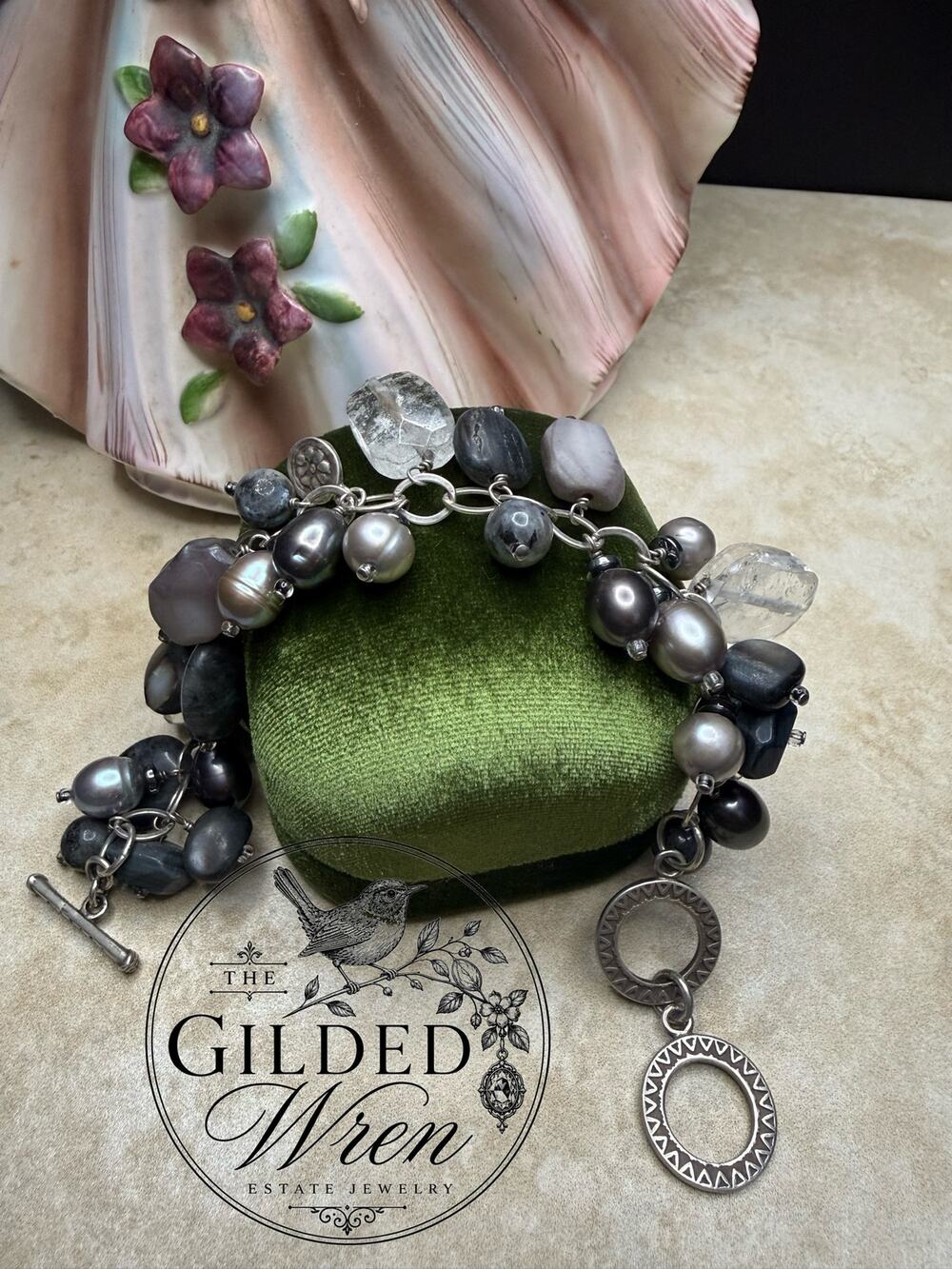 Retired Silpada B1777 Shades of Grey 925 Sterling Pearl Quartz Cha Cha Bracelet